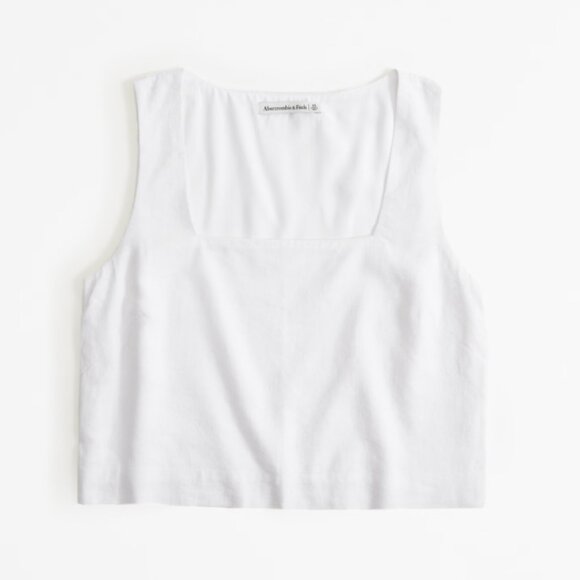 NWT Abercrombie Linen Cotton Squareneck Tank Top - White - Picture 2 of 6